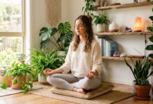 Meditation for anxiety practice in a peaceful sunlit room