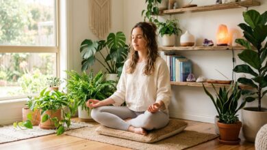 Meditation for anxiety practice in a peaceful sunlit room