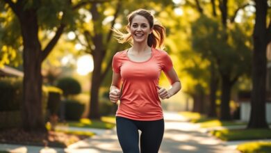 Woman doing 10 minutes of exercise for heart health on a sunny morning walk