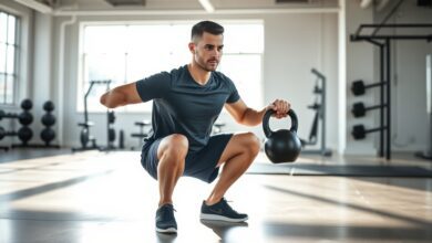 Everyday exerciser applying principles from Cristiano Ronaldo workout routine with kettlebell training in modern gym