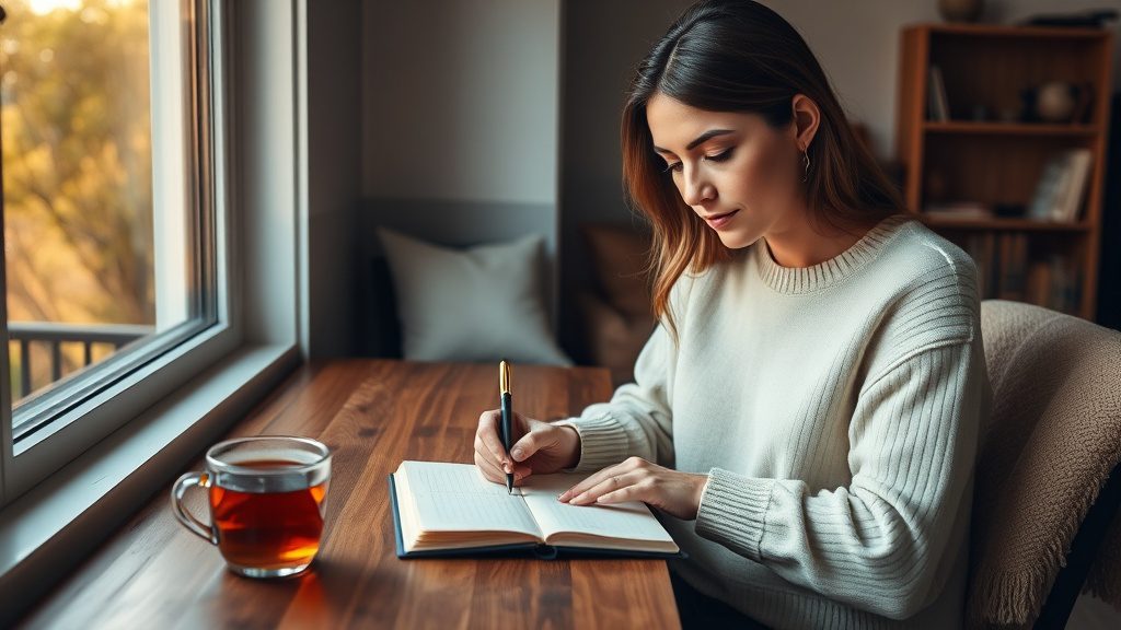 Woman journaling at a desk to process thoughts and gain emotional clarity