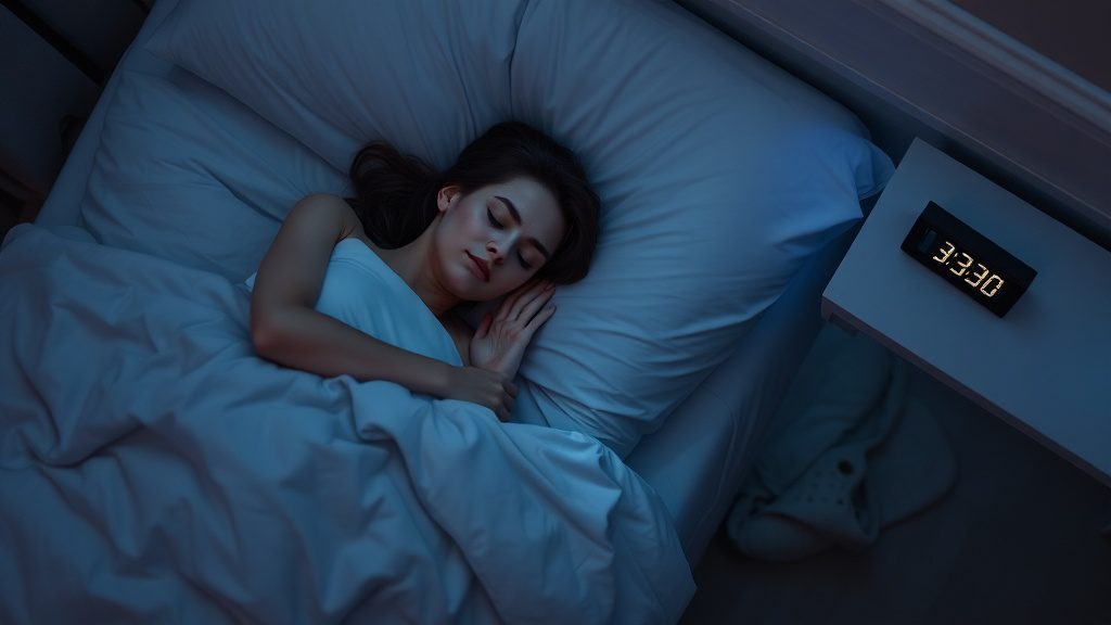 Woman sleeping peacefully in cool dark bedroom for optimal immune system recovery
