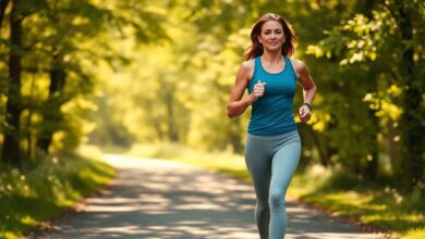 A woman jogging outdoors to help exercise prevent colon cancer naturally