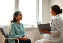 A woman discussing her health with a doctor as experts rename PCOS to PMOS