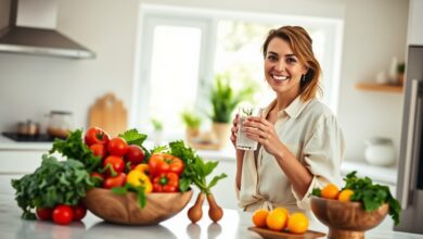 Simple daily habits for healthy living shown by woman drinking water in sunlit kitchen