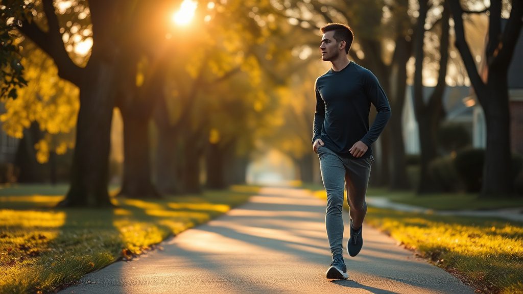 Man taking a morning walk outdoors for daily movement and cardiovascular health